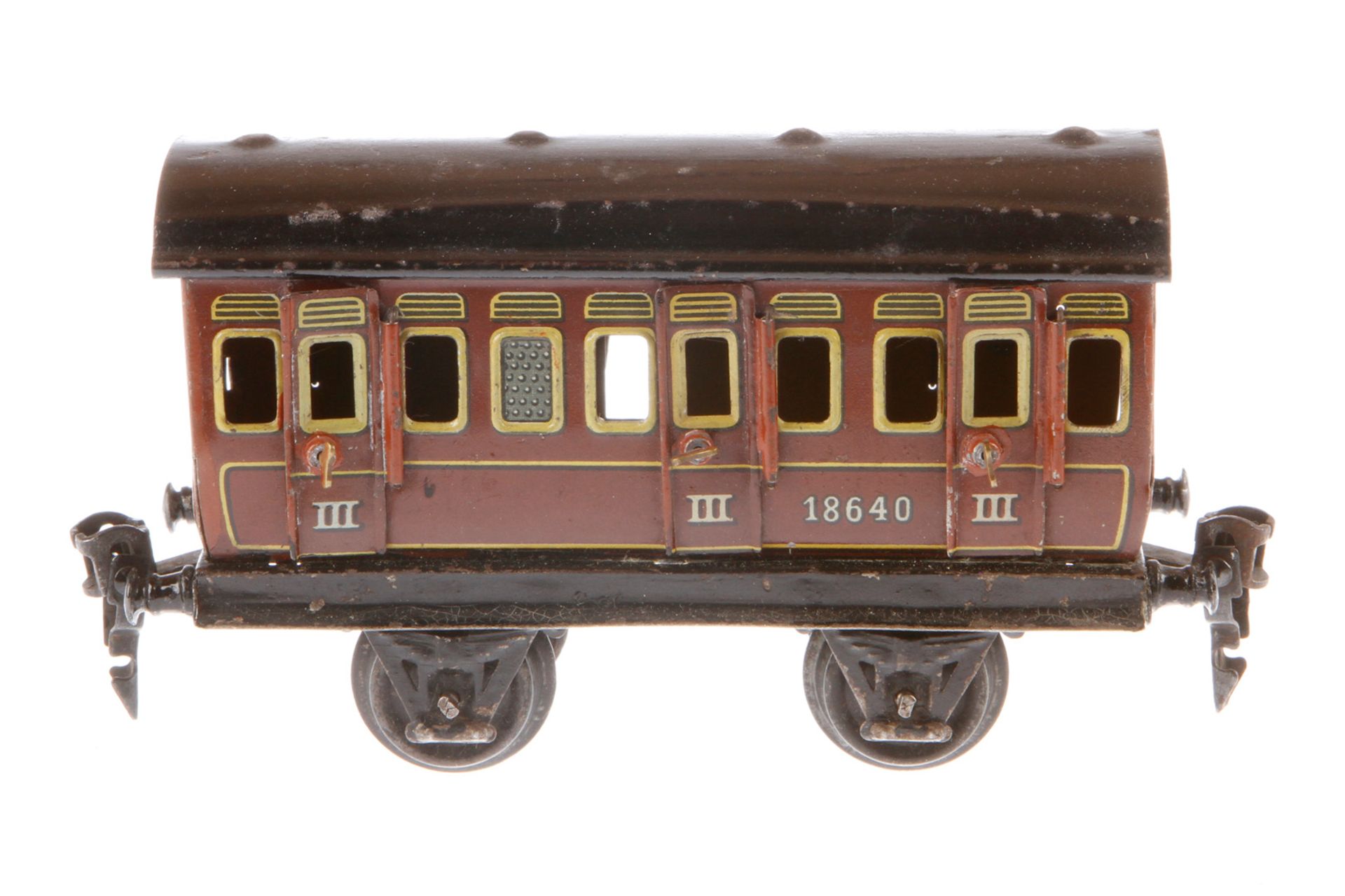 Märklin Abteilwagen 1864, Spur 0, CL, mit 6 AT, tw nachlackiert, LS, L 14,5, Z 3
