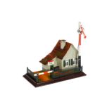 Märklin Wärterhaus 2149, HL, mit Signal, Haltschild und Beleuchtung, LS und gealterter Lack, L 17,5,