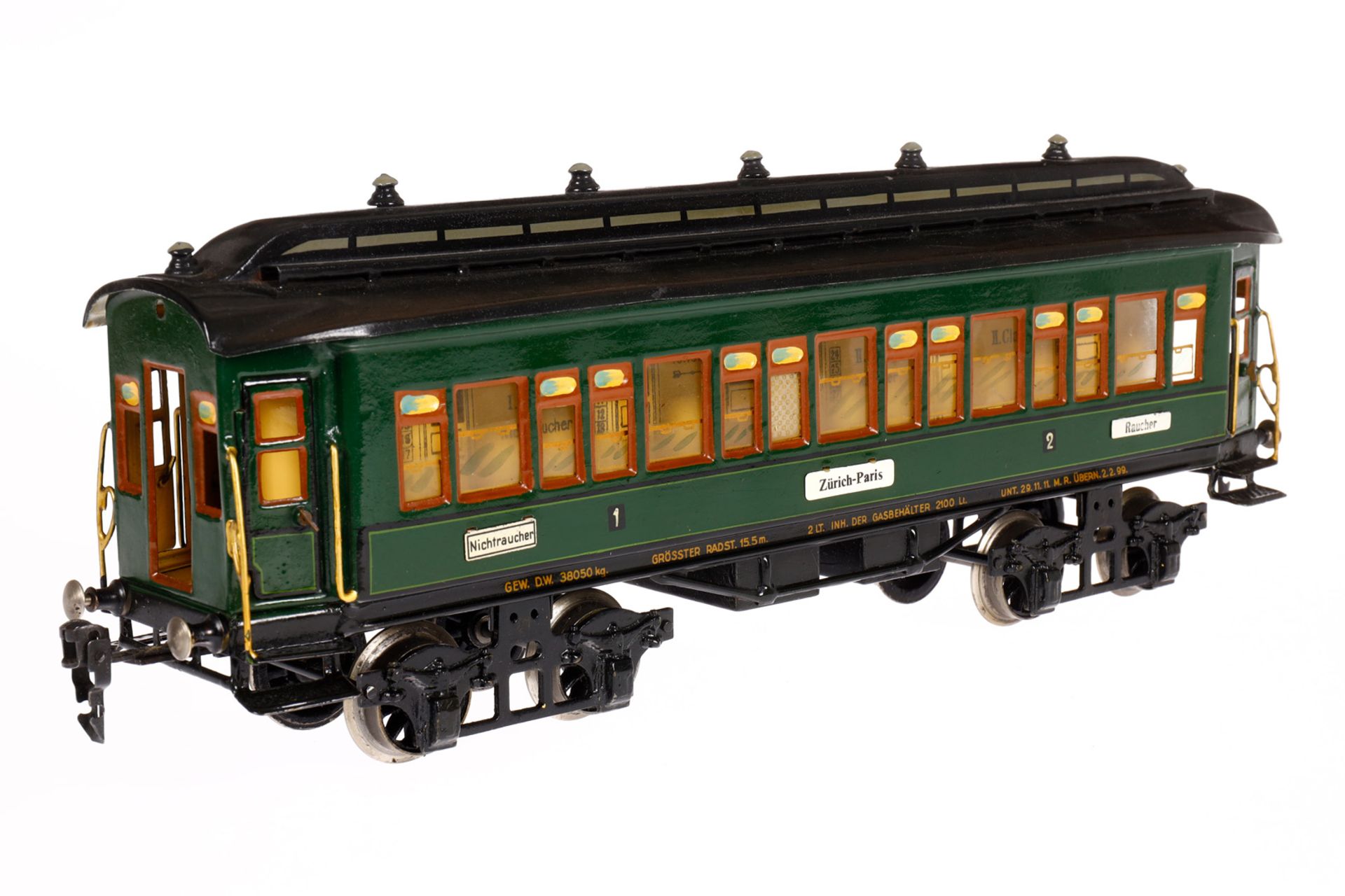 Märklin Personenwagen 1931 G, Spur 1, HL, mit Inneneinrichtung, 4 AT, Gussrädern, versch. - Bild 3 aus 5