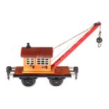 Märklin Kranwagen 1668, Spur 0, HL, mit 2 Kurbeln, Schnur und Kugelhaken, LS und gealterter Lack,