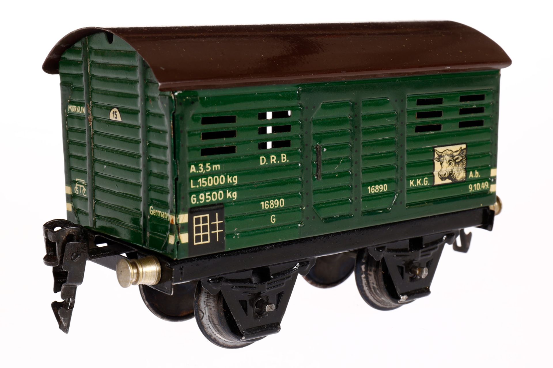 Märklin Viehwagen 1689, Spur 0, CL, mit ST, LS und gealterter Lack, L 13, im tw besch. OK, sonst - Bild 3 aus 5