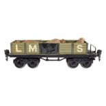 Märklin engl. offener Güterwagen 1951 LMS, Spur 0, HL, 2x2 LTH, Schwarzbereiche tw rest., LS, L 21,