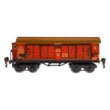 Märklin ged. Güterwagen 1856, Spur 0, CL, mit BRH und 4 STH, LS und gealterter Lack, L 24,5, im