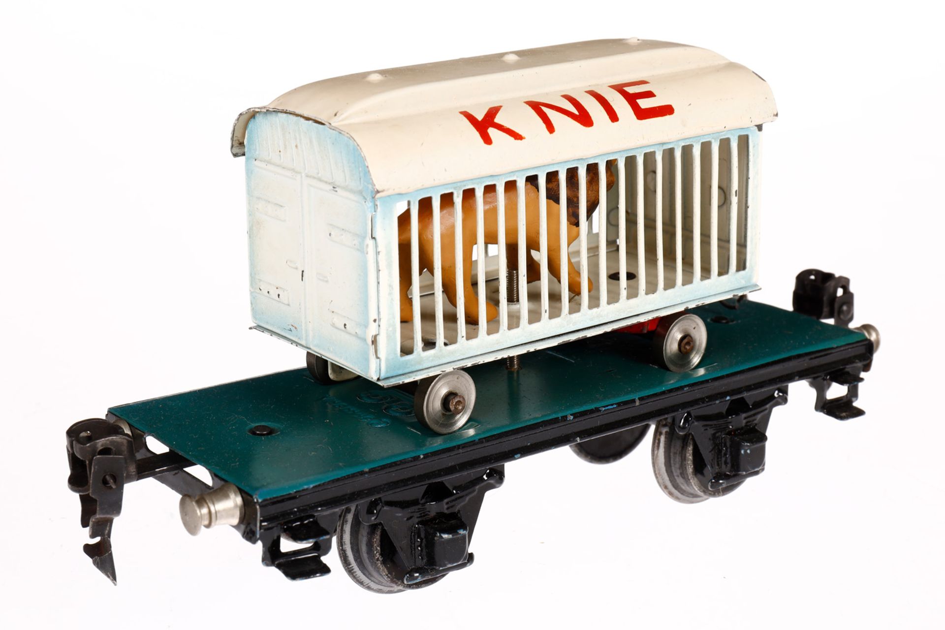 Märklin Plattformwagen 1983, Spur 0, HL, mit Knie Tierwagen und Replik-Löwe, Schraube ersetzt, LS - Bild 3 aus 4