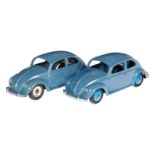 2 Dinky Toys Käfer 181, blau, LS und Alterungsspuren, Z 2-3