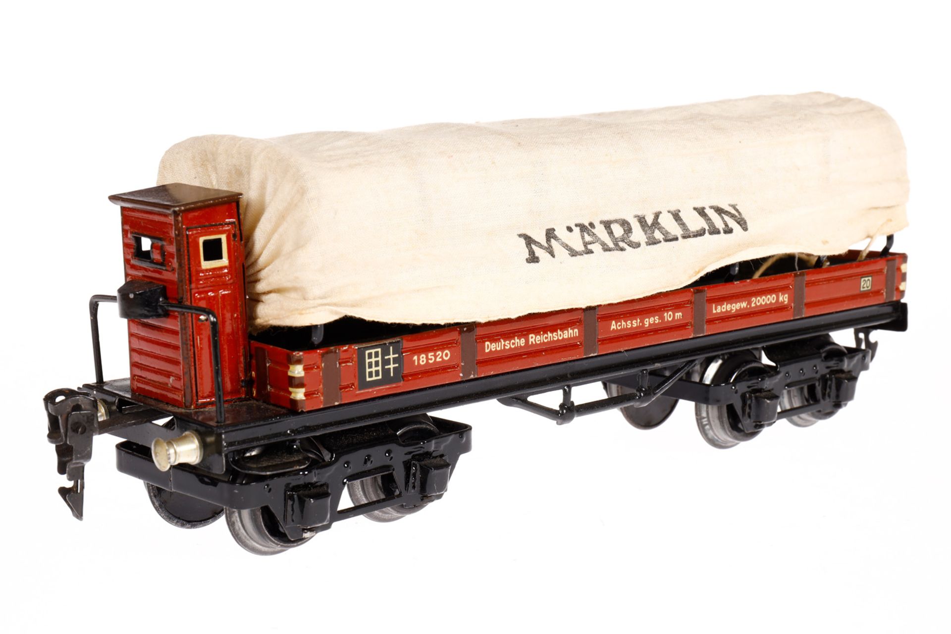 Märklin Planewagen 1853, Spur 0, CL, mit BRH, LS und gealterter Lack, L 24,5, im leicht besch. OK, - Bild 2 aus 5