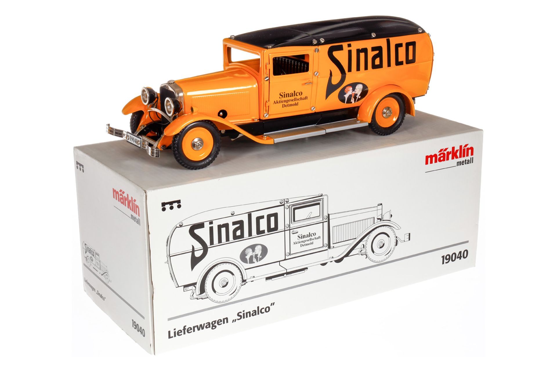 Märklin Sinalco-Auto 19040, gelb/schwarz, mit Schlüssel, Alterungsspuren, L 40, OK, Z 1-2