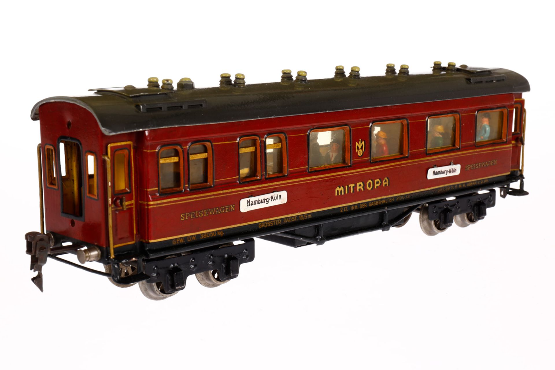 Märklin Mitropa Speisewagen 1946 G, Spur 0, HL, mit Inneneinrichtung, 4 AT, Gussrädern, versch. - Bild 3 aus 6