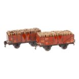 2 Märklin offene Güterwagen, Spur 0, CL, 1 Plattform nachlackiert, LS, L 16,5, Z 3