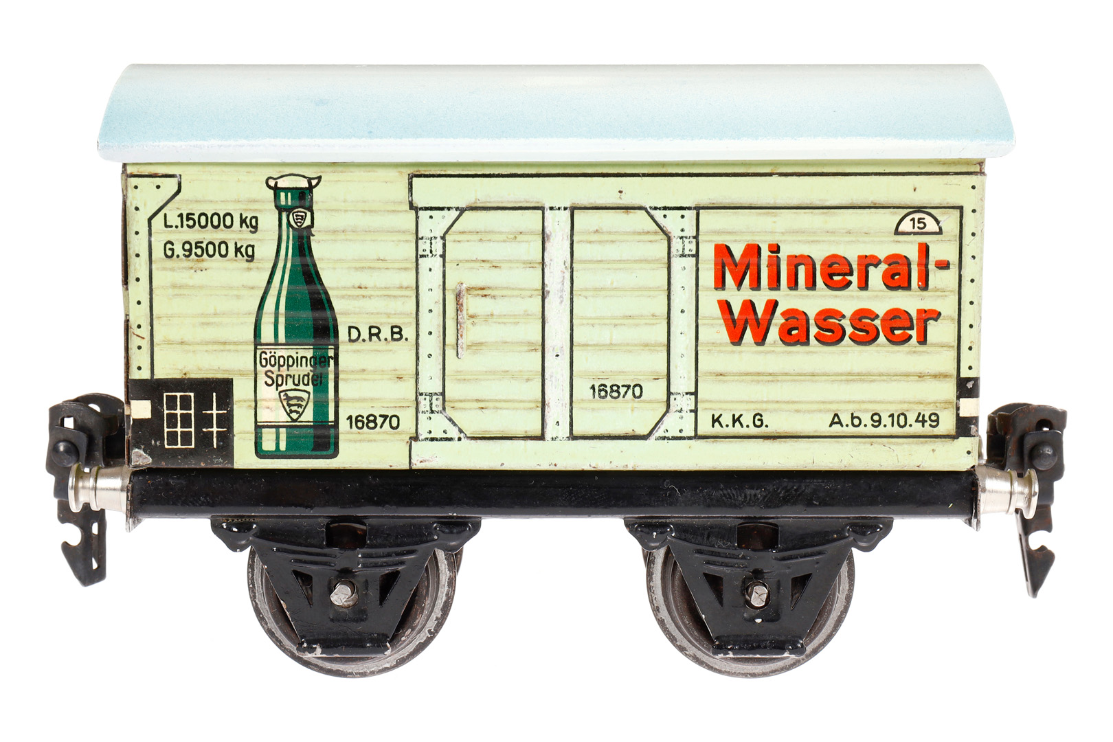 Märklin Mineralwasserwagen 1687, Spur 0, CL, mit ST, LS und gealterter Lack, L 13, Z 2-3