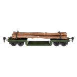 Märklin Tiefladewagen 1955, Spur 0, HL, schmale Ausführung, mit 2 Drehschemeln und Holzladung, LS