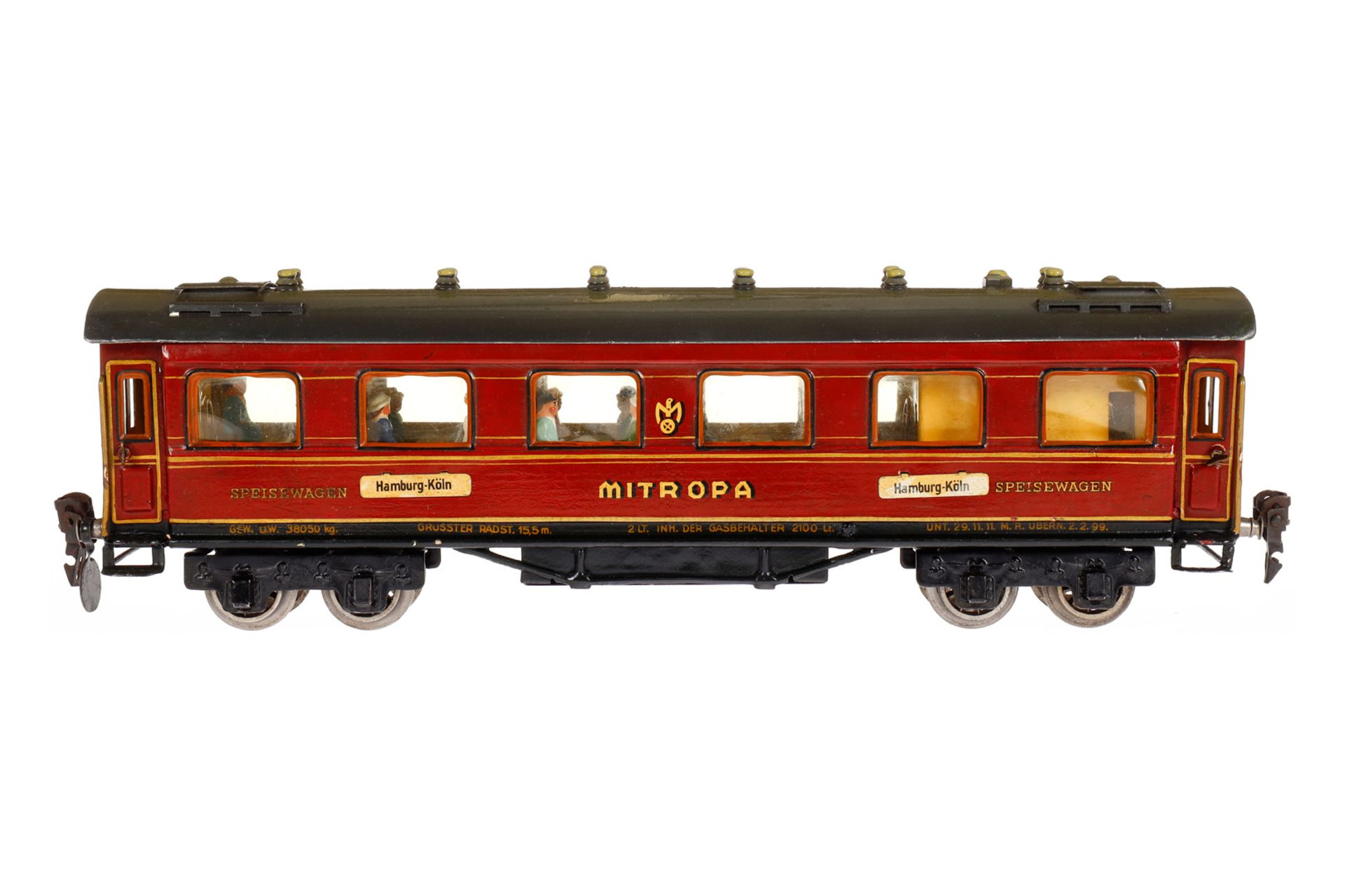 Märklin Mitropa Speisewagen 1946 G, Spur 0, HL, mit Inneneinrichtung, 4 AT, Gussrädern, versch.