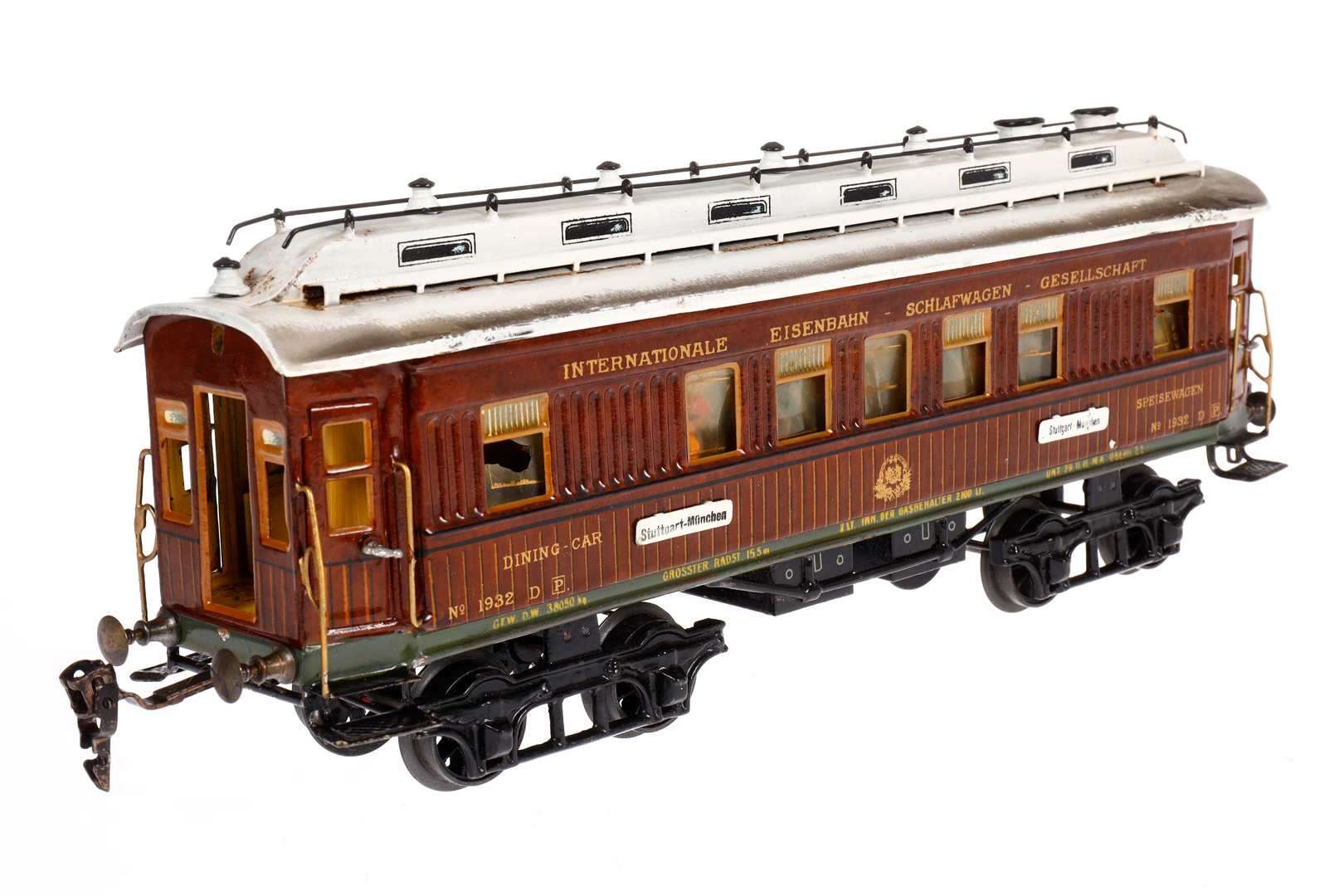 Märklin int. Speisewagen 1932 G, Spur 1, HL, mit Inneneinrichtung, 4 AT, Gussrädern, Schildern und - Image 2 of 5