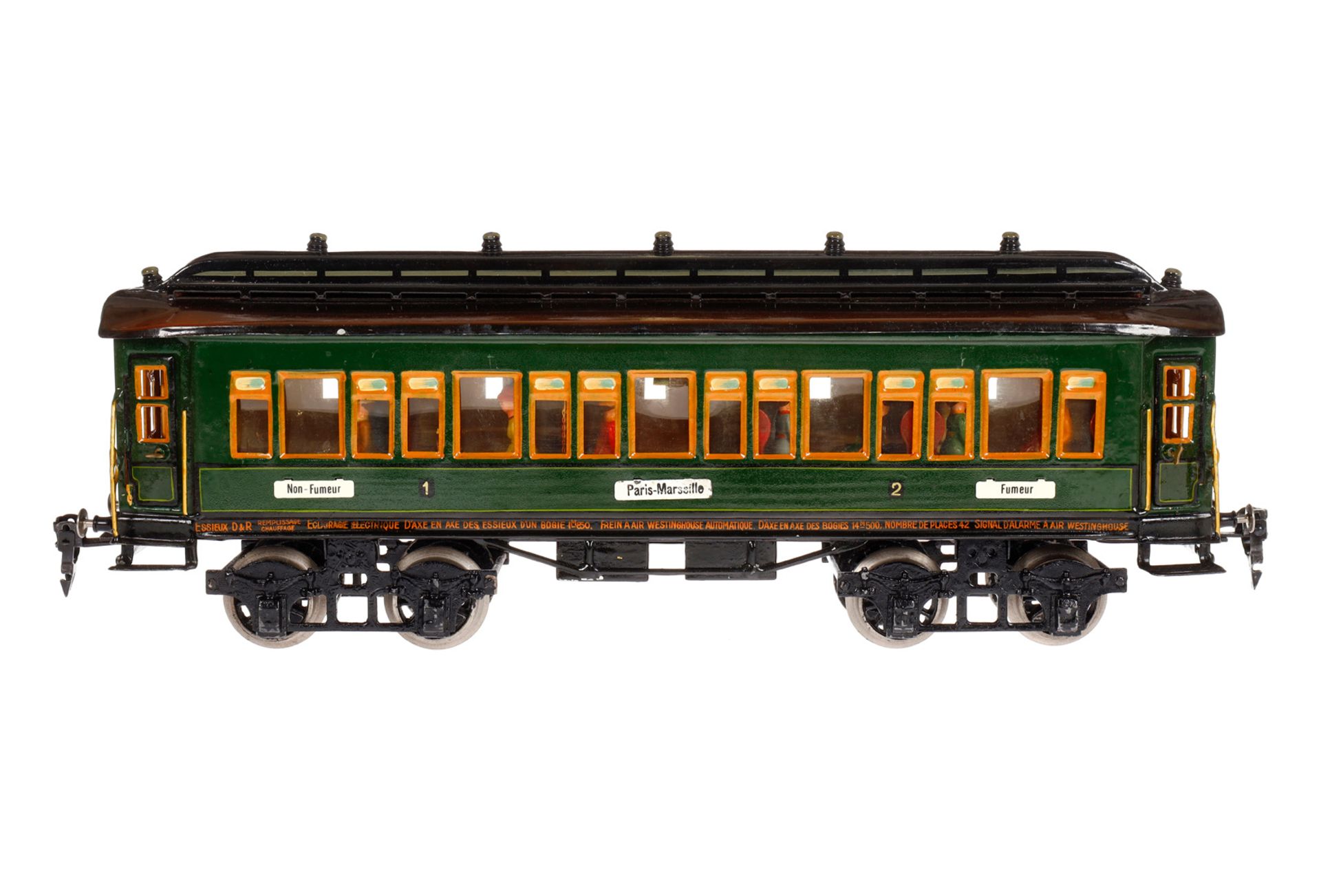 Märklin franz. Personenwagen 1931 G, Spur 1, HL, mit Inneneinrichtung, 4 AT, Gussrädern, versch.