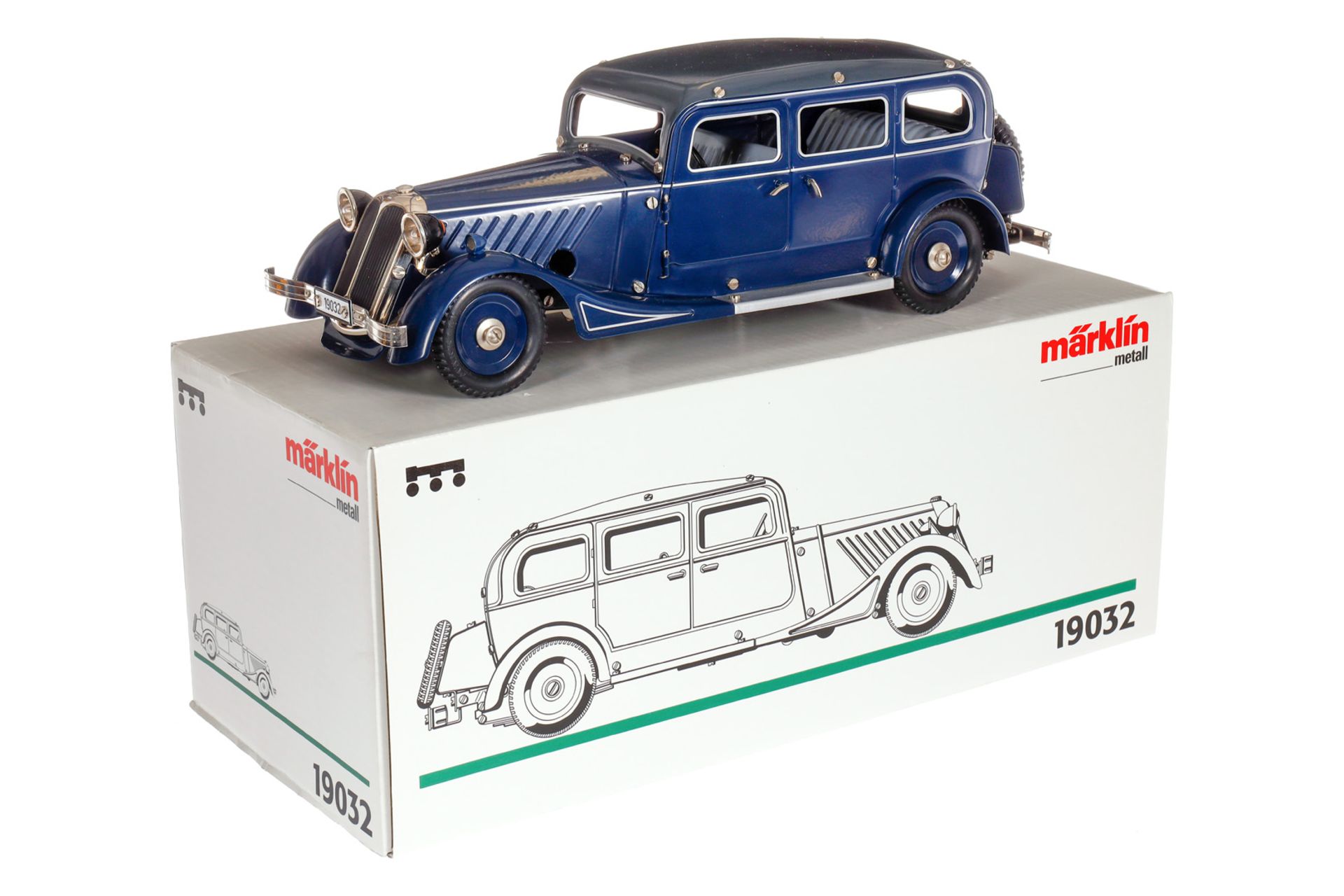 Märklin Pullmann-Limousine 19032, blau/grau, mit Schlüssel und Zertifikat, Alterungsspuren, L 37,