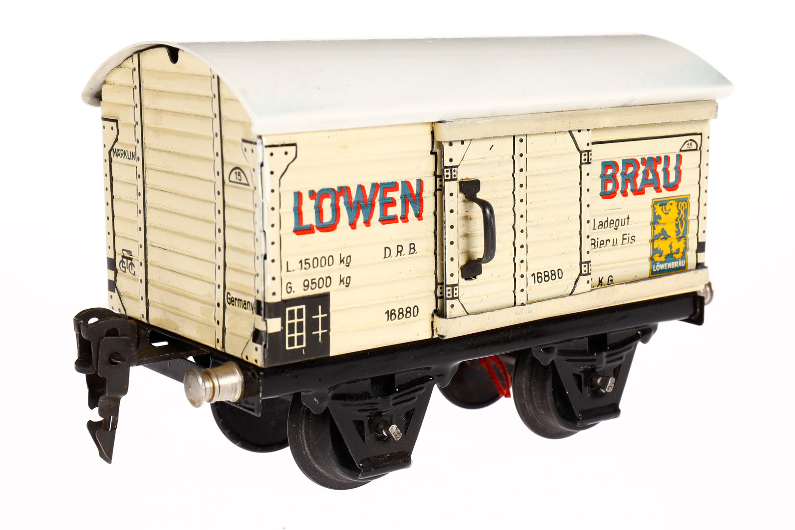 Märklin Löwenbräu Bierwagen 1688, Spur 0, CL, mit ST, LS und gealterter Lack, L 13, Z 2 - Image 3 of 4