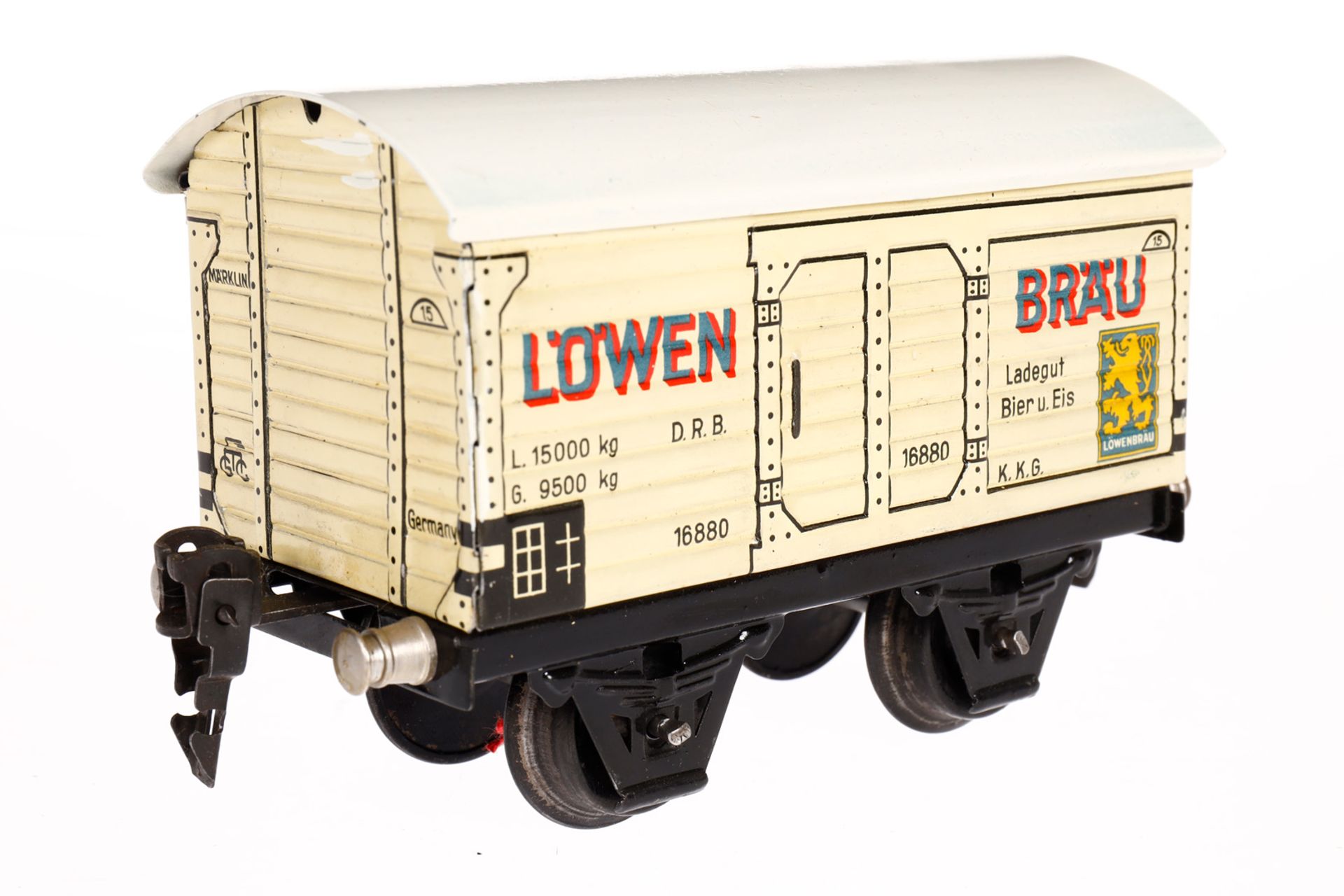 Märklin Löwenbräu Bierwagen 1688, Spur 0, CL, mit ST, LS und gealterter Lack, L 13, Z 2 - Bild 2 aus 4