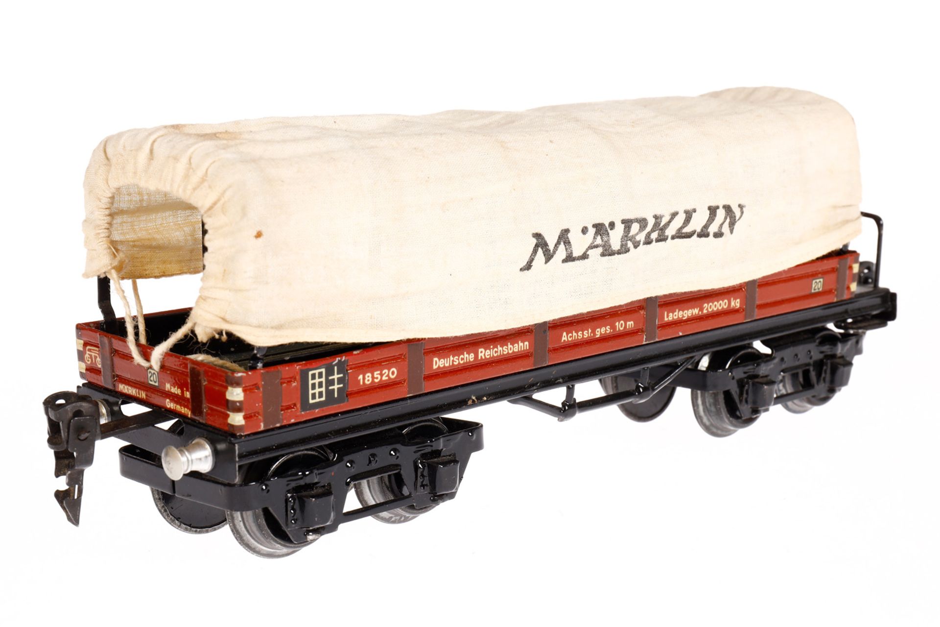 Märklin Planewagen 1853, Spur 0, CL, mit BRH, LS und gealterter Lack, L 24,5, im leicht besch. OK, - Bild 3 aus 5