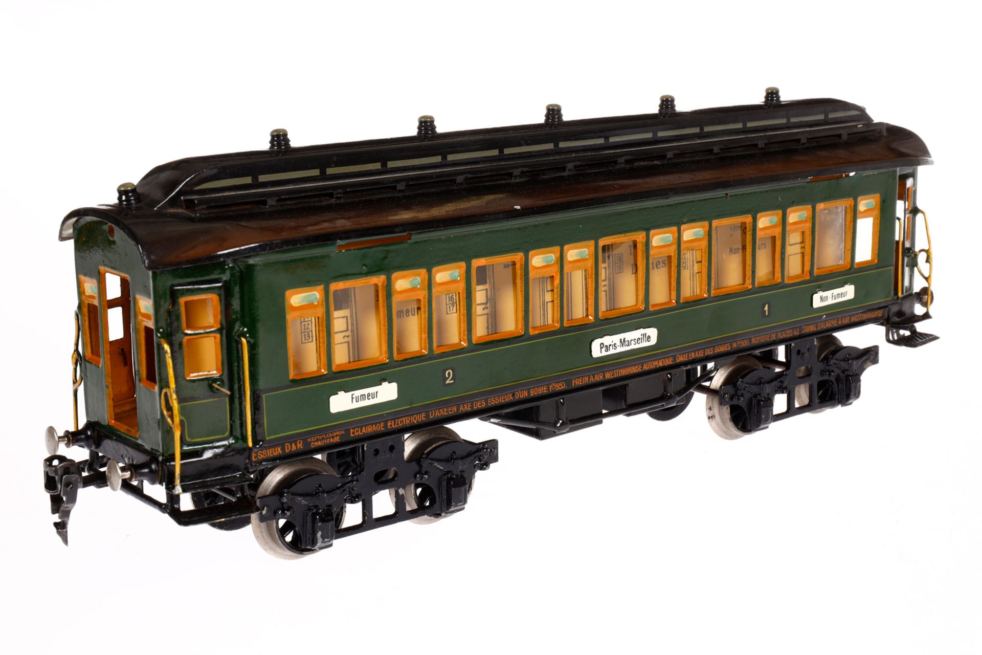 Märklin franz. Personenwagen 1931 G, Spur 1, HL, mit Inneneinrichtung, 4 AT, Gussrädern, versch. - Bild 3 aus 5