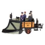 Märklin Schneepflug 1888, Spur 0, uralt, HL, Figuren und Laterne Replik, Klarlack, L 15,5