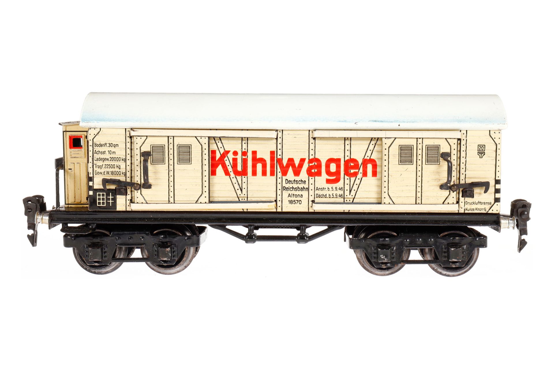 Märklin Kühlwagen 1857, Spur 0, CL, mit BRH und 4 STH, LS und gealterter Lack, L 24,5, sonst noch