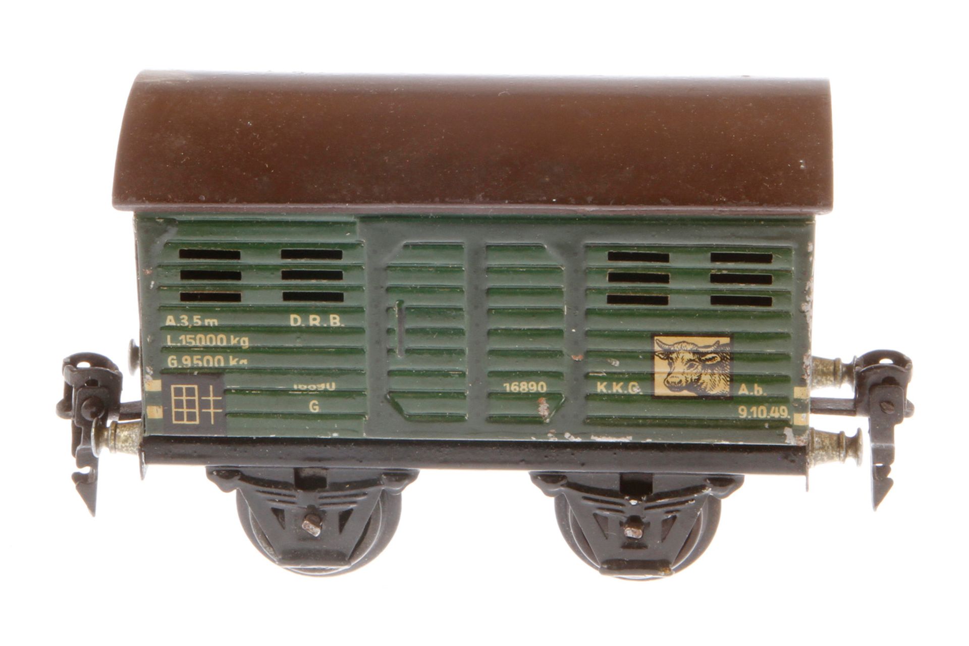 Märklin Viehwagen 1689, Spur 0, CL, mit 1 ST, LS und gealterter Lack, L 13, Z 2-3