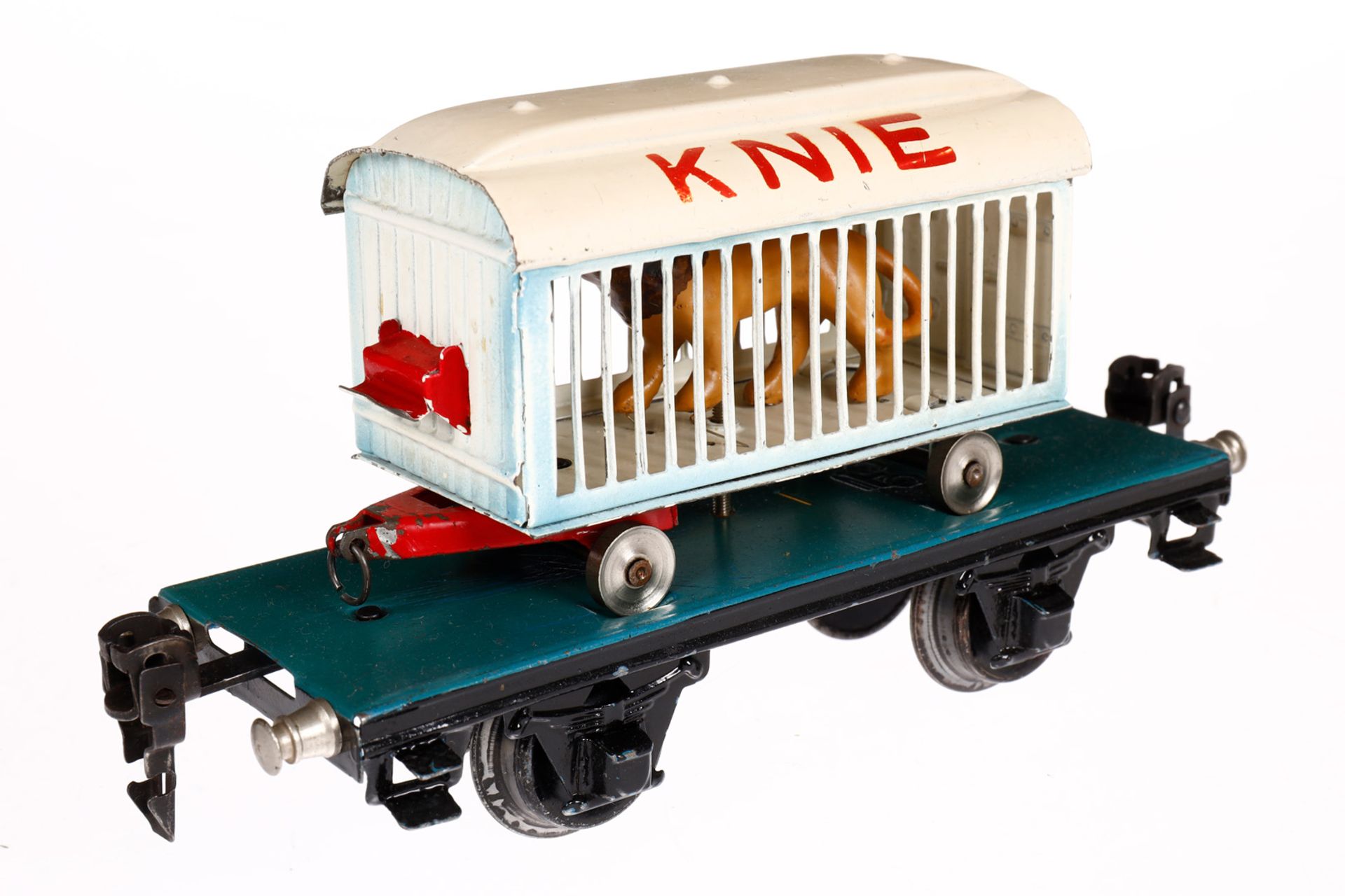 Märklin Plattformwagen 1983, Spur 0, HL, mit Knie Tierwagen und Replik-Löwe, Schraube ersetzt, LS - Bild 2 aus 4