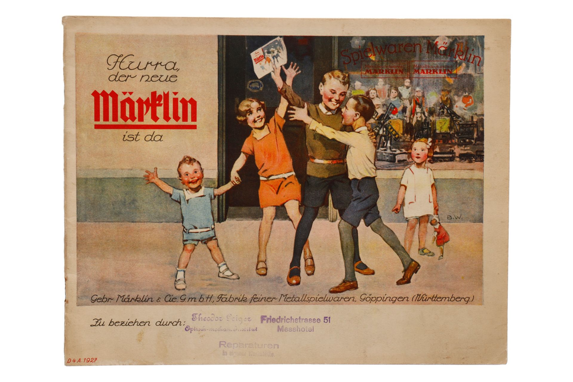 Märklin Katalog D 4 A, 1927, mit Faltblatt Metallbaukasten, 60 Seiten, Alterungsspuren