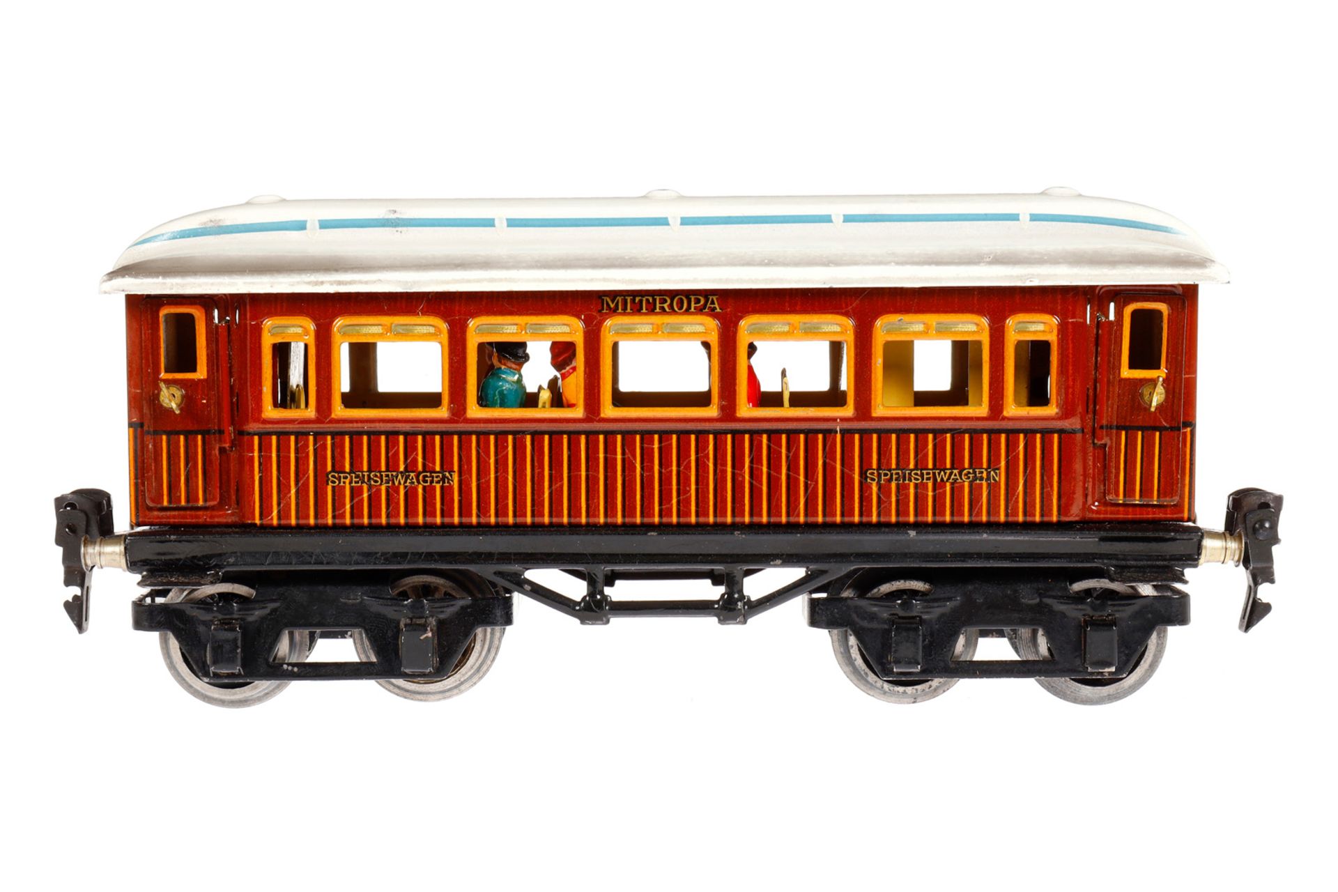 Märklin Mitropa Speisewagen 1888, Spur 0, CL, mit Inneneinrichtung, 4 AT, versch. Gussrädern (