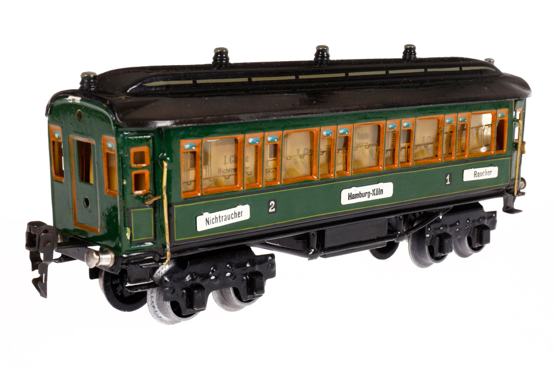 Märklin Personenwagen 1931 G, Spur 0, HL, mit Inneneinrichtung, 4 AT, Gussrädern, versch. - Image 3 of 6