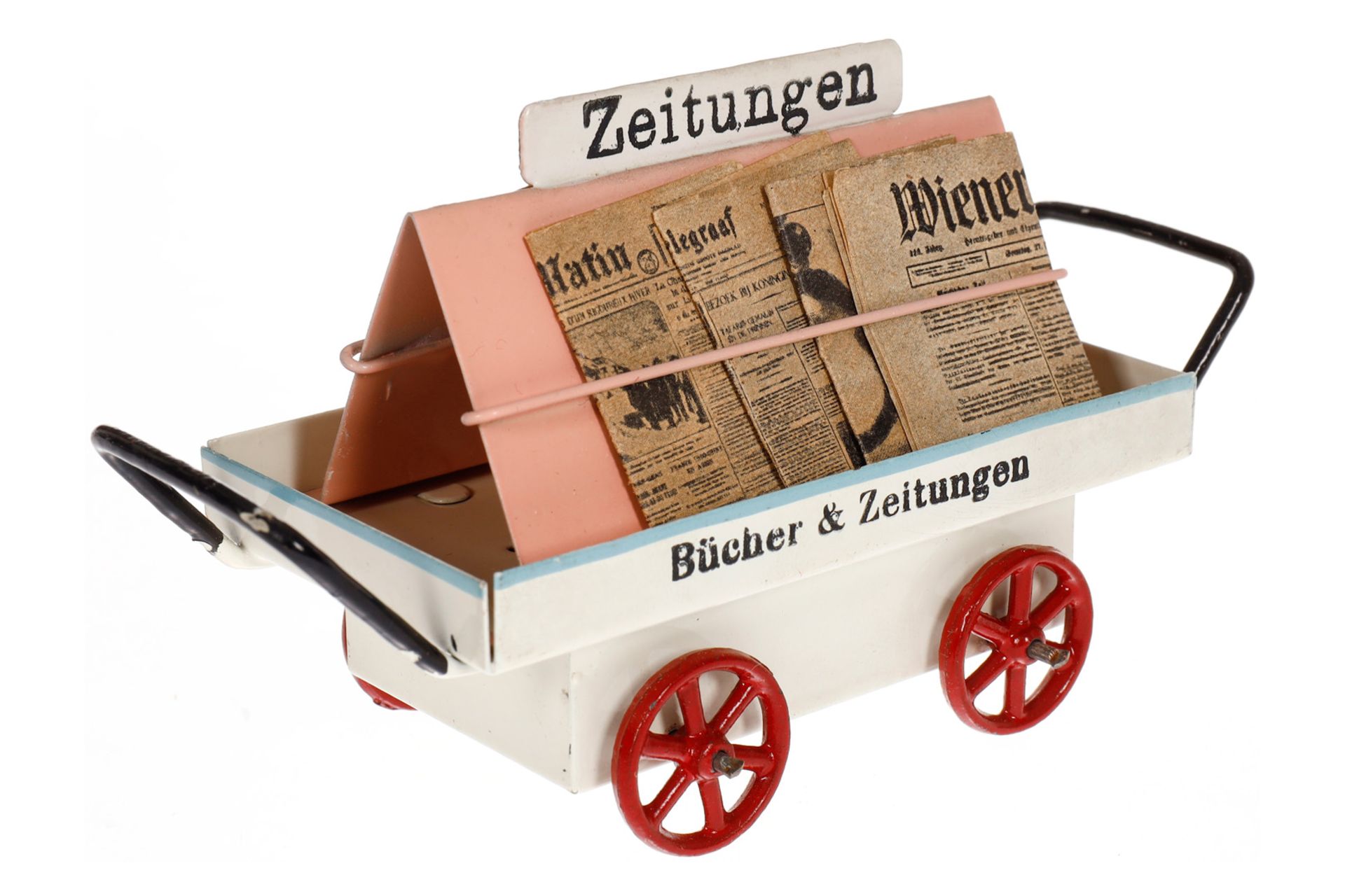 Märklin Bahnsteig-Zeitungswagen 2628, HL, LS und gealterter Lack, L 11,5, im tw besch. Unter-OK,