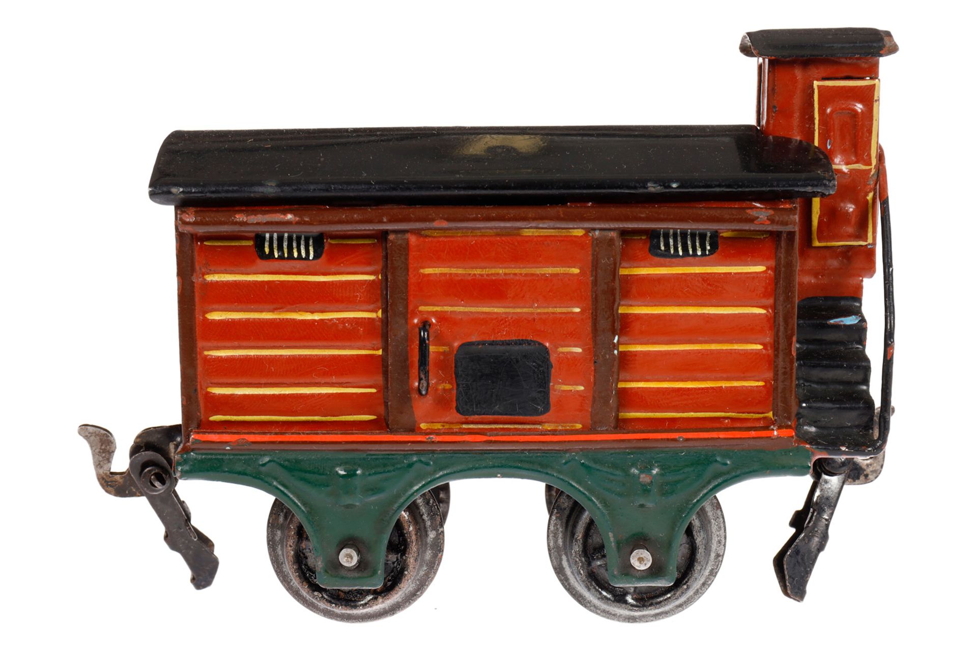 Märklin ged. Güterwagen 1804, Spur 0, uralt, HL, mit BRHh und ST, LS und gealterter Lack, L 9,5, Z