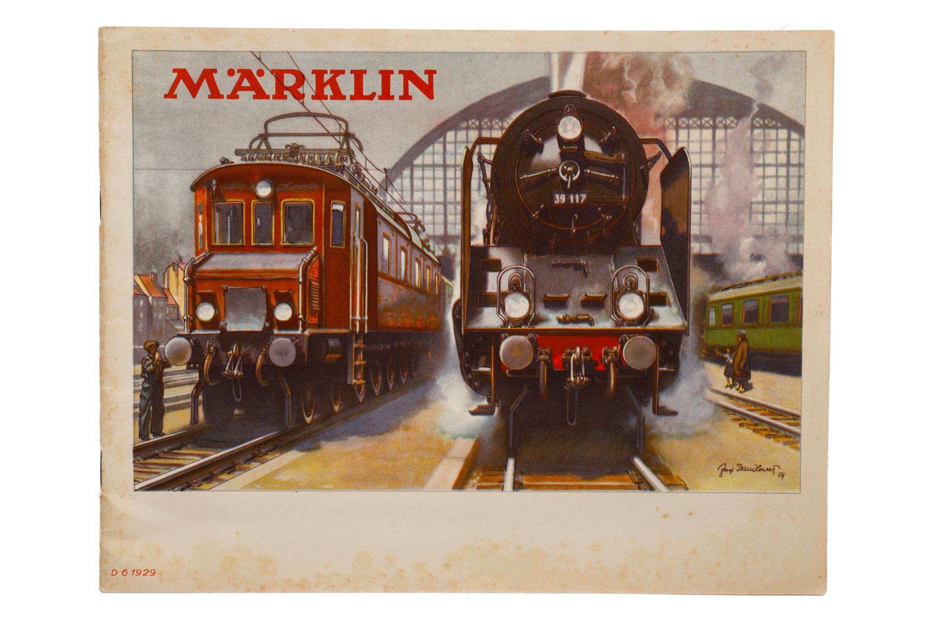 Märklin Katalog D 6, 1929, mit Blatt Metallbaukasten, 80 Seiten, Alterungsspuren