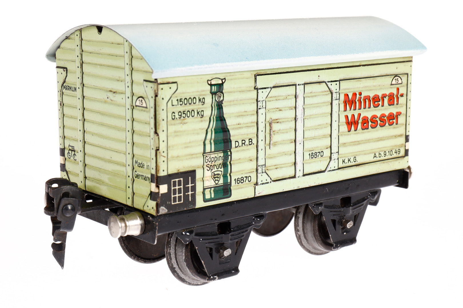 Märklin Mineralwasserwagen 1687, Spur 0, CL, mit ST, LS und gealterter Lack, L 13, Z 2-3 - Image 2 of 4