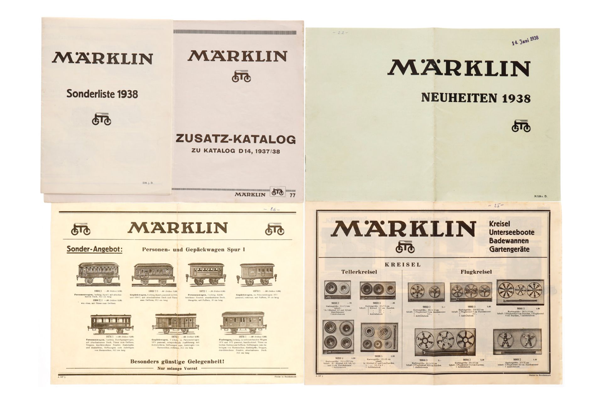 Konv. Märklin Literatur, darunter 2 Faltblätter, Zusatz-Katalog D 14, Sonderliste und Neuheiten