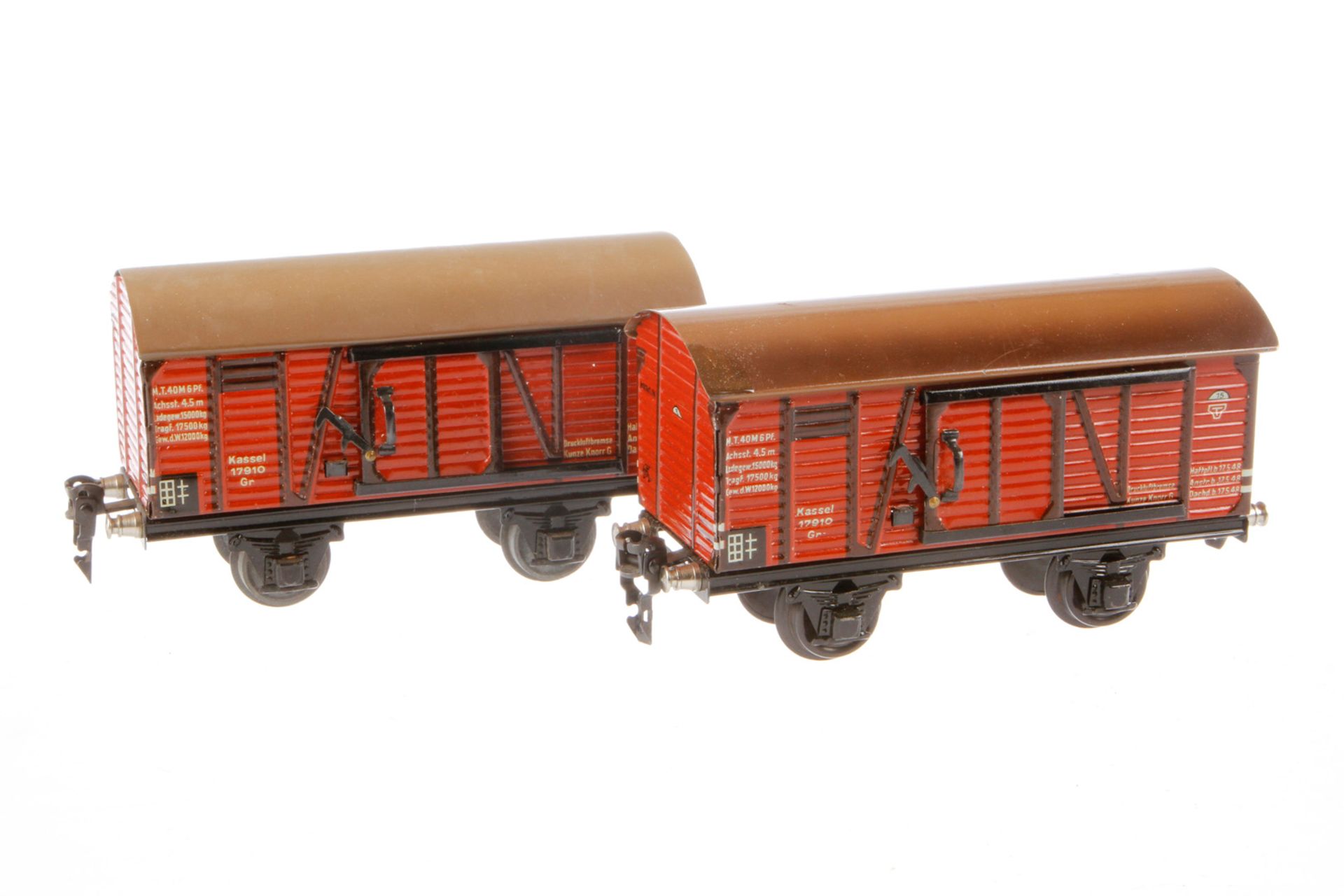 2 Märklin ged. Güterwagen 1781, Spur 0, CL und ÜL, L 16,5, Z 3