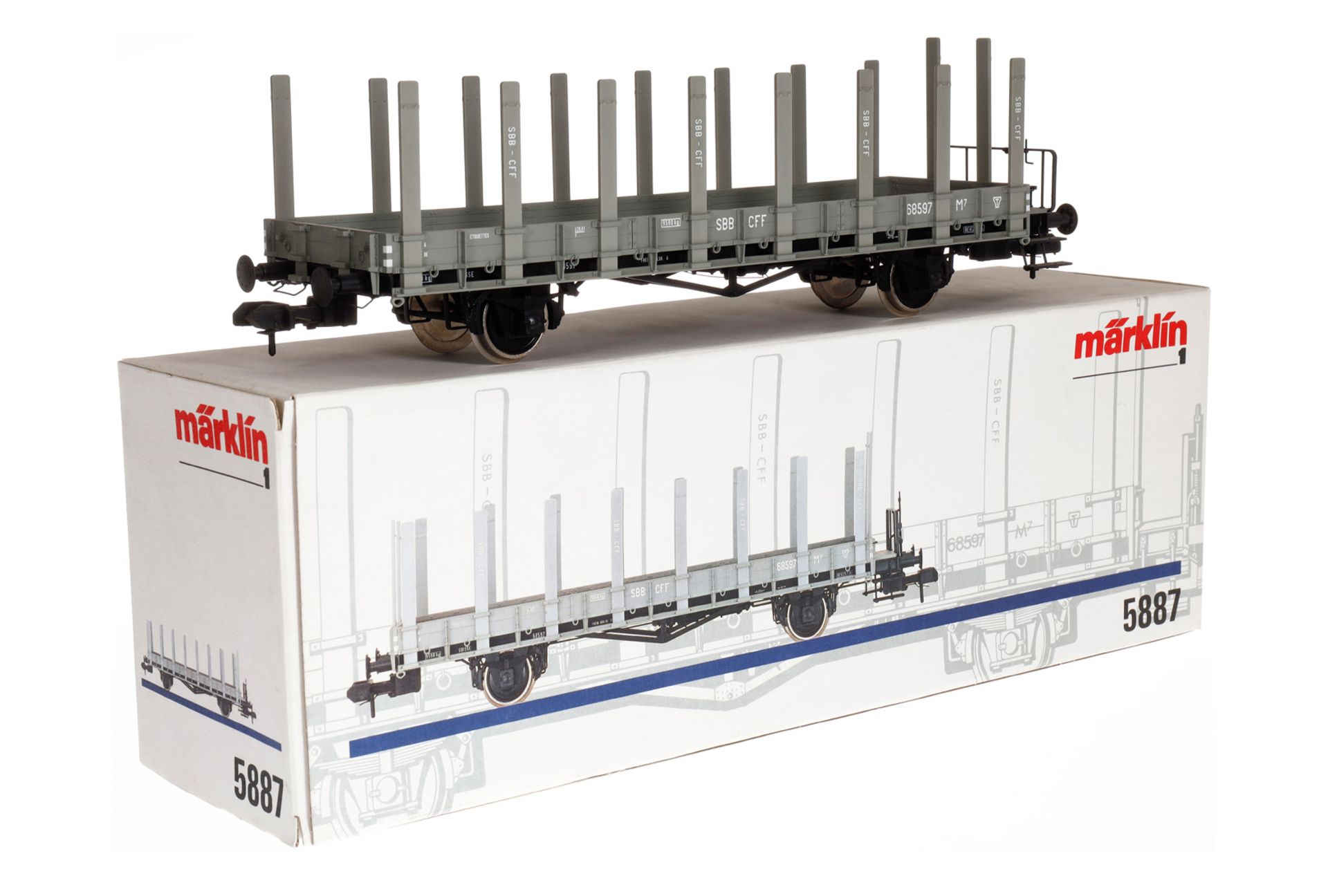 Märklin Rungenwagen 5887, Spur 1, grau, Alterungsspuren, L 37,5, OK, Z 1-2