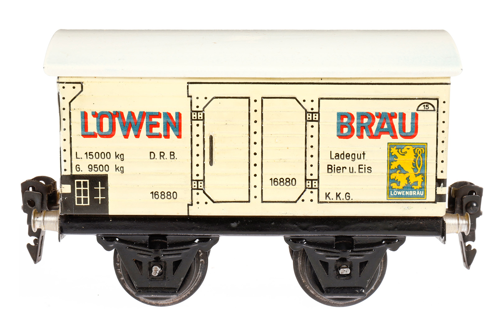 Märklin Löwenbräu Bierwagen 1688, Spur 0, CL, mit ST, LS und gealterter Lack, L 13, Z 2