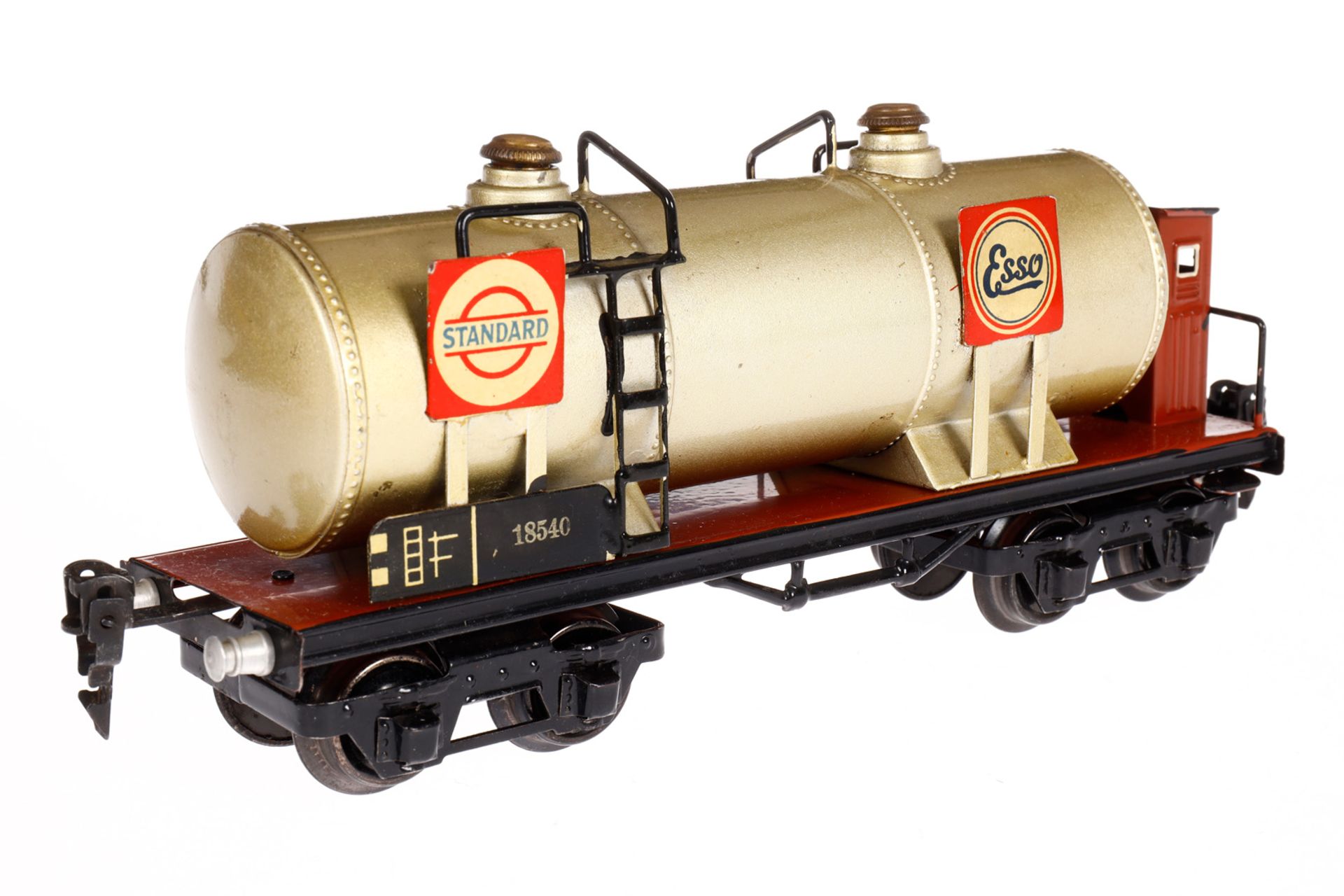 Märklin Standard/Essolub Kesselwagen 1854, Spur 0, HL, mit BRH, LS und gealterter Lack, L 24,5, im - Bild 2 aus 5