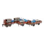 3 Märklin Güterwagen, Spur 0, CL, mit LKWs beladen, NV, L 16,5 und 24,5, Z 4