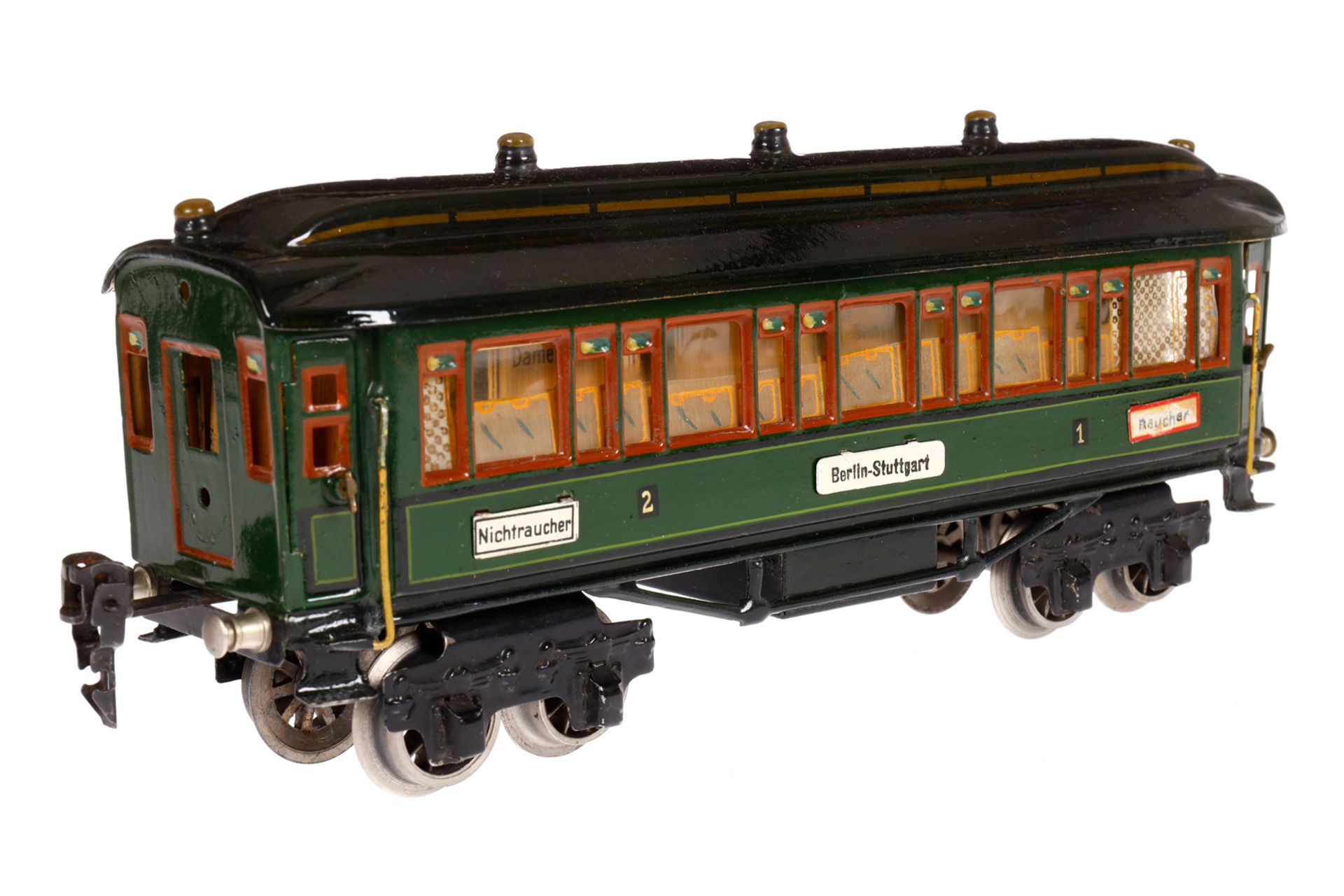 Märklin Personenwagen 1931 G, Spur 0, HL, mit Inneneinrichtung, 4 AT, Gussrädern, Schildern und - Image 3 of 6