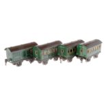 4 Märklin Wagen 1719 und 1720, Spur 0, CL, Dächer rest., L 12,5, Z 3