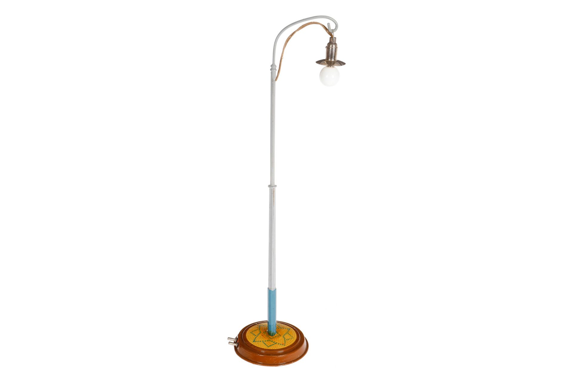 Märklin Bogenlampe 13451/2, elektr., HL, LS und gealterter Lack, H 43, mit Beschreibung, im leicht