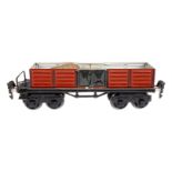 Märklin offener Güterwagen 1951, Spur 0, HL, 2x2 LTH, LS und gealterter Lack, L 21,5, sonst Z 2