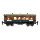 Märklin int. Speisewagen 1932 G, Spur 0, blau, mit Inneneinrichtung, 4 AT, Schildern, Gussrädern und