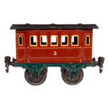 Märklin Personenwagen 1805, Spur 1, uralt, braun, HL, LS und gealterter Lack, L 15, Z 2