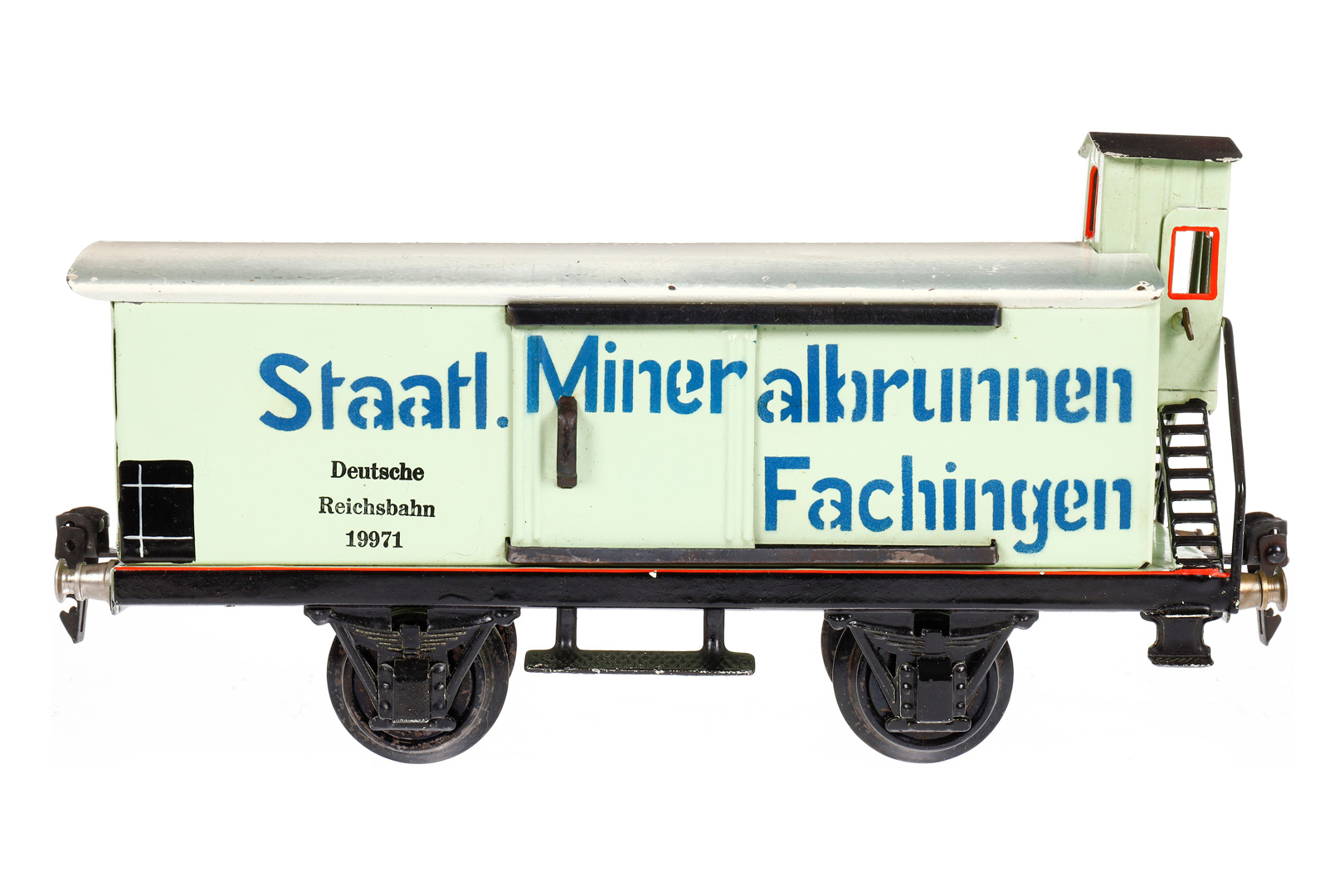 Märklin Mineralwasserwagen 1997, Spur 1, HL, mit BRH und 2 ST, LS und gealterter Lack, L 24, Z 2