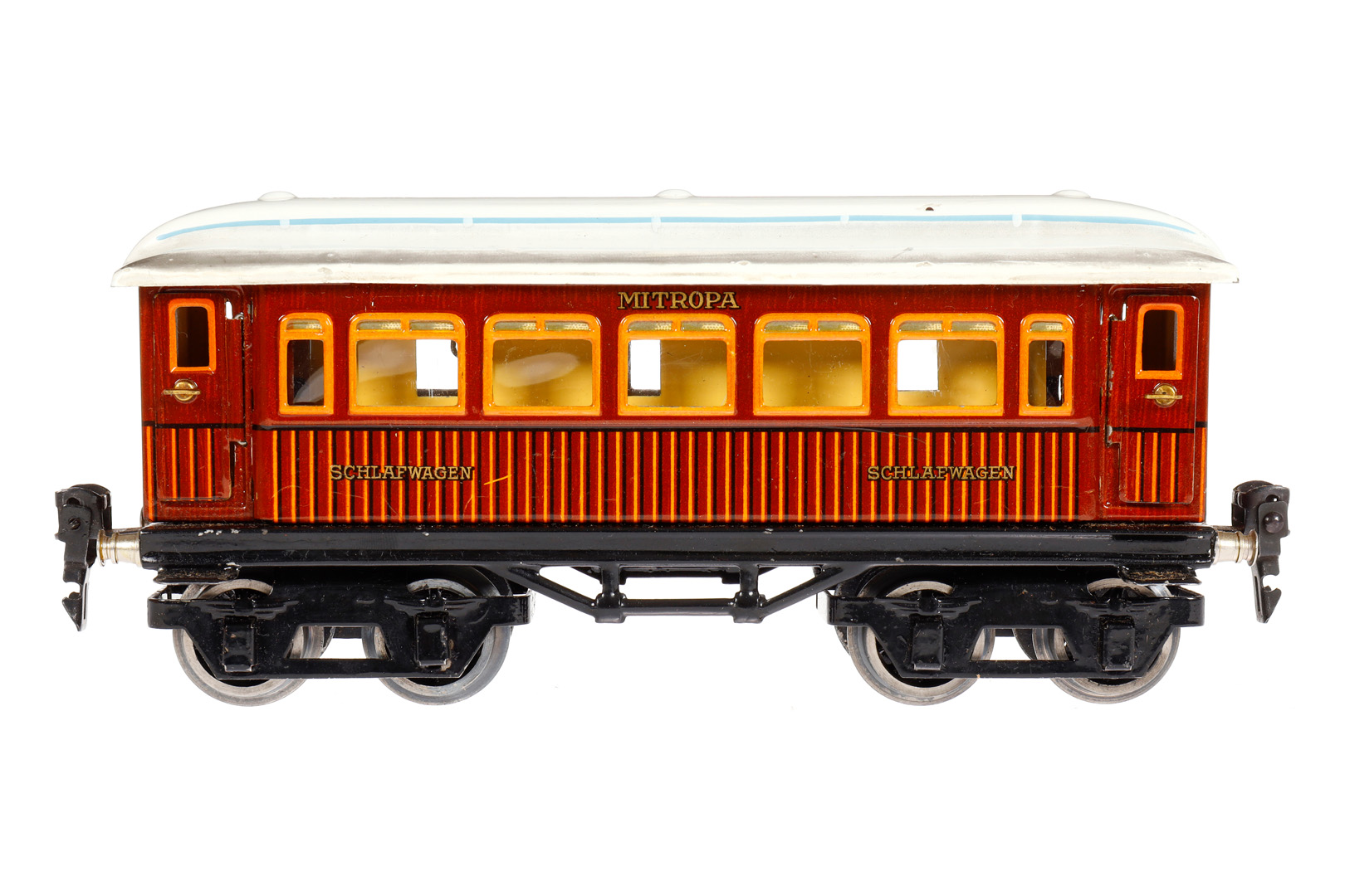 Märklin Mitropa Schlafwagen 1888, Spur 0, CL, mit Inneneinrichtung, 4 AT, Gussrädern und Replik-