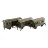 3 Märklin Wagen 1727 und 1728, Spur 0, CL und ÜL, L 18,5, Z 3