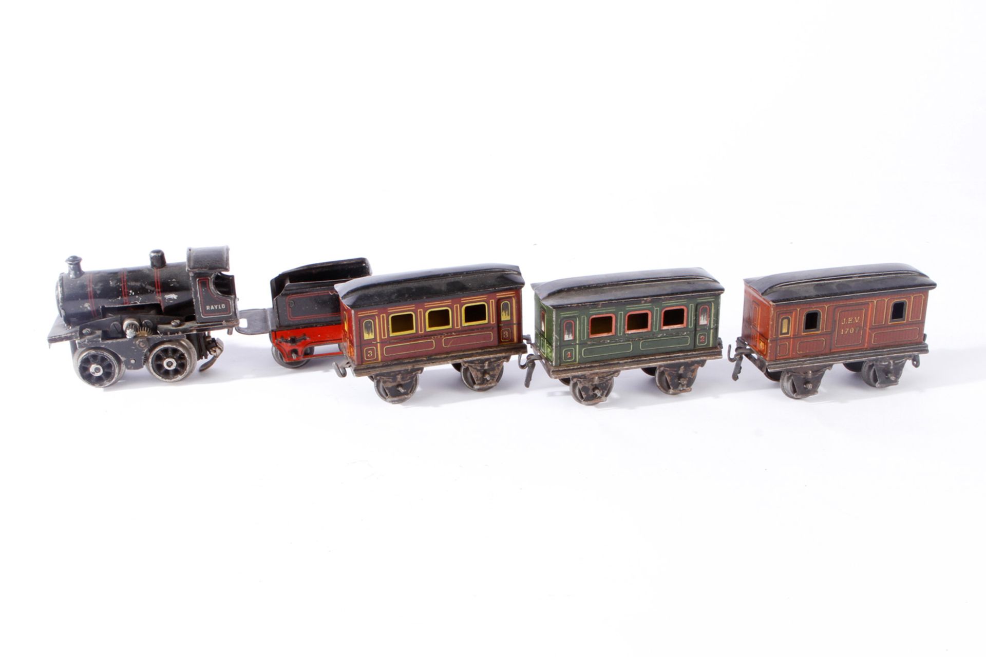 5-teiliger Märklin Liliput-Zug "Raylo", Lok mit Tender, 3 Wagen, CL, auf elektrisch umgebaut,